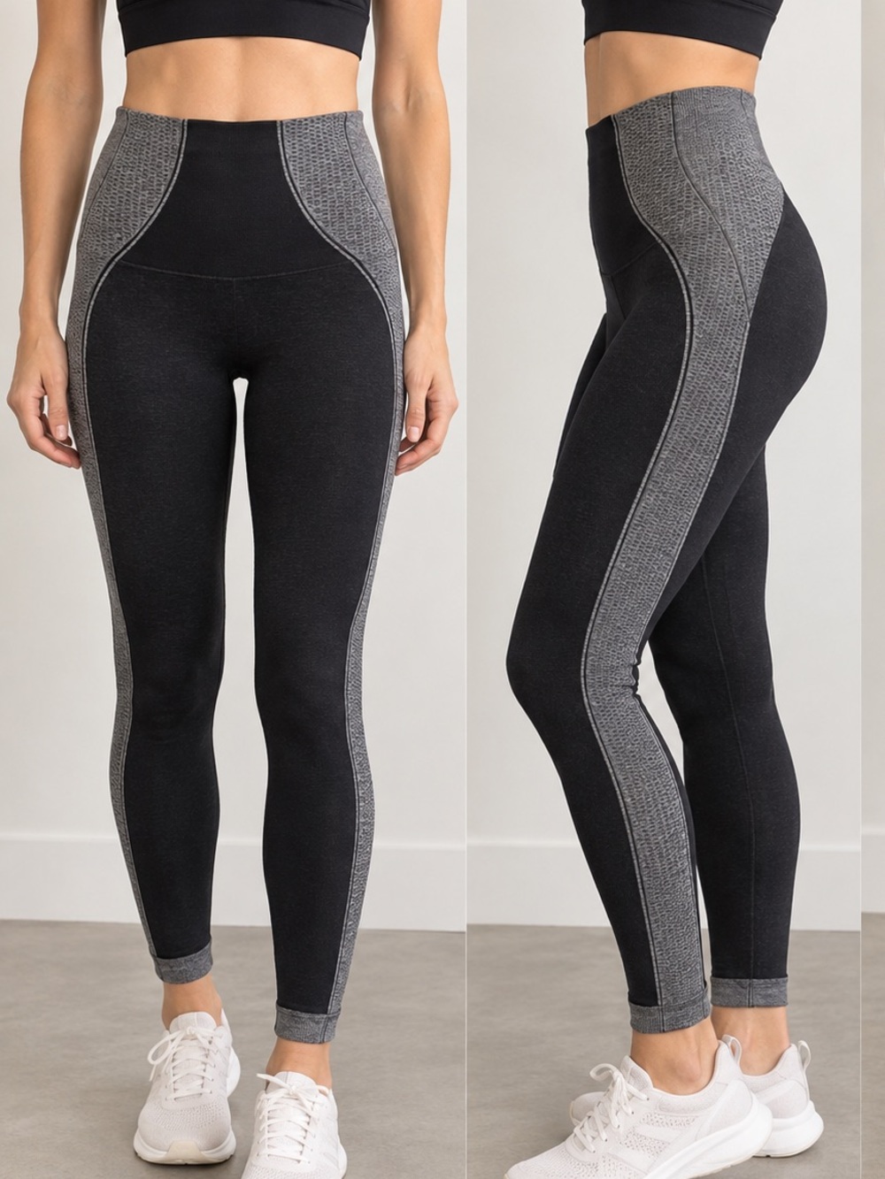 SPANX Curved Lines Seamless Leggings Black Gray Size L